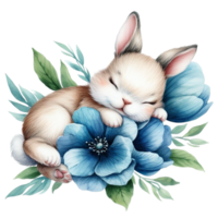 AI generated Cute rabbit sleeping on a flower png