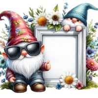 AI generated gnome with sunglasses holding a frame png
