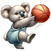 AI generated a cartoon koala bear playing basketball png