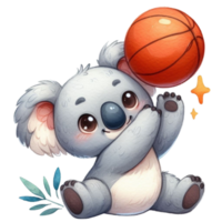 AI generated a cartoon koala bear playing basketball png