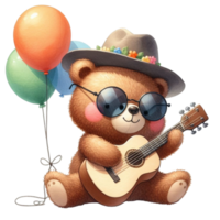 AI generated Cute bear playing guitar png