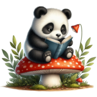 AI generated Panda reading a book png