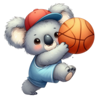 AI generated a cartoon koala bear playing basketball png