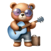 AI generated Cute bear playing guitar png