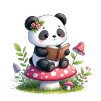 AI generated Panda reading a book png