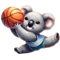 AI generated a cartoon koala bear playing basketball png