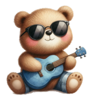 AI generated Cute bear playing guitar png