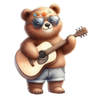 ai gerado fofa Urso jogando guitarra png