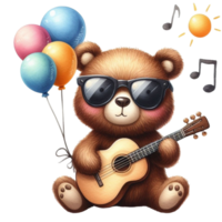 ai generado linda oso jugando guitarra png