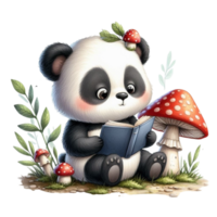 AI generated Panda reading a book png