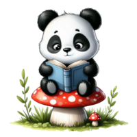 AI generated Panda reading a book png