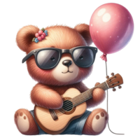 AI generated Cute bear playing guitar png