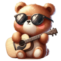 AI generated Cute bear playing guitar png