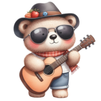 ai generado linda oso jugando guitarra png