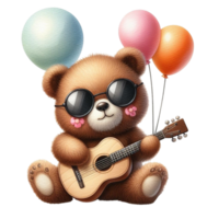 AI generated Cute bear playing guitar png