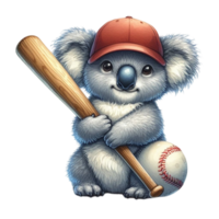 ai généré une dessin animé koala ours en portant une base-ball chauve souris png