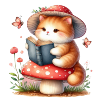 AI generated cat reading a book png