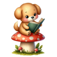 AI generated dog reading a book png