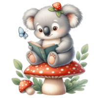 AI generated koala bear reading a book png