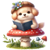 AI generated dog reading a book png