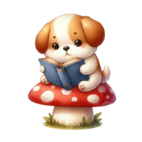 AI generated dog reading a book png