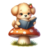 AI generated dog reading a book png