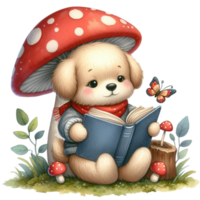 AI generated dog reading a book png