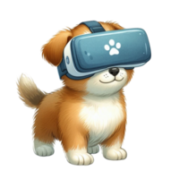 AI generated a cartoon dog wearing virtual reality glasses png