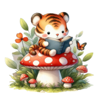 AI generated tiger reading a book png