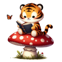 AI generated tiger reading a book png