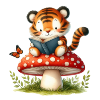 AI generated tiger reading a book png