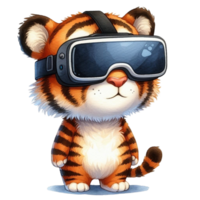 AI generated cartoon tiger with virtual reality glasses png