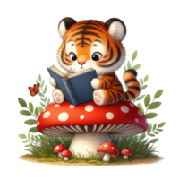 AI generated tiger reading a book png