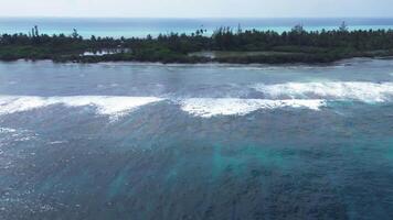 Drone view of the dream beaches of the Maldives on the Indian Ocean with many coral reefs. video