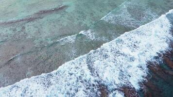 Drone view of the waves of the Indian Ocean on the coral reefs of the Maldivian beaches. video