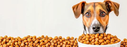 AI generated Carnivorous dog enjoys dish with natural food sticking out photo