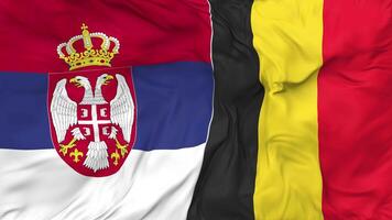 Belgium and Serbia Flags Together Seamless Looping Background, Looped Bump Texture Cloth Waving Slow Motion, 3D Rendering video