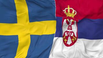 Sweden and Serbia Flags Together Seamless Looping Background, Looped Bump Texture Cloth Waving Slow Motion, 3D Rendering video