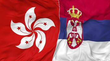 hong kong e Sérvia bandeiras juntos desatado looping fundo, em loop colisão textura pano acenando lento movimento, 3d Renderização video