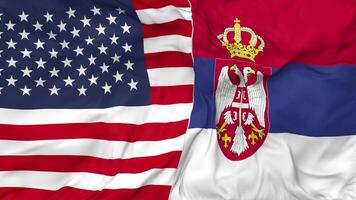 United States and Serbia Flags Together Seamless Looping Background, Looped Bump Texture Cloth Waving Slow Motion, 3D Rendering video