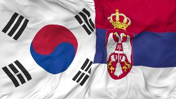 South Korea and Serbia Flags Together Seamless Looping Background, Looped Bump Texture Cloth Waving Slow Motion, 3D Rendering video