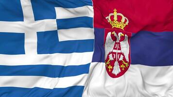 Greece and Serbia Flags Together Seamless Looping Background, Looped Bump Texture Cloth Waving Slow Motion, 3D Rendering video