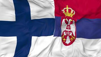 Finland en Servië vlaggen samen naadloos looping achtergrond, lusvormige buil structuur kleding golvend langzaam beweging, 3d renderen video