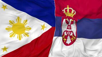 Filippijnen en Servië vlaggen samen naadloos looping achtergrond, lusvormige buil structuur kleding golvend langzaam beweging, 3d renderen video