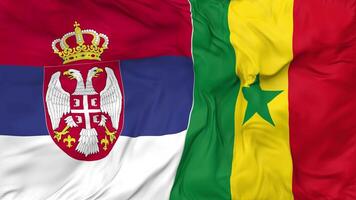 Senegal and Serbia Flags Together Seamless Looping Background, Looped Bump Texture Cloth Waving Slow Motion, 3D Rendering video