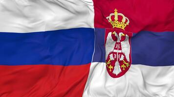 Russia e Serbia bandiere insieme senza soluzione di continuità looping sfondo, loop urto struttura stoffa agitando lento movimento, 3d interpretazione video
