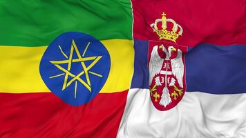 Ethiopia and Serbia Flags Together Seamless Looping Background, Looped Bump Texture Cloth Waving Slow Motion, 3D Rendering video