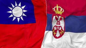 Taiwan and Serbia Flags Together Seamless Looping Background, Looped Bump Texture Cloth Waving Slow Motion, 3D Rendering video