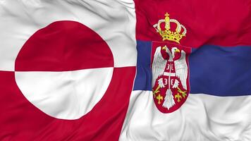 Greenland and Serbia Flags Together Seamless Looping Background, Looped Bump Texture Cloth Waving Slow Motion, 3D Rendering video