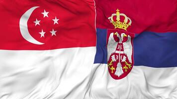 Singapore and Serbia Flags Together Seamless Looping Background, Looped Bump Texture Cloth Waving Slow Motion, 3D Rendering video